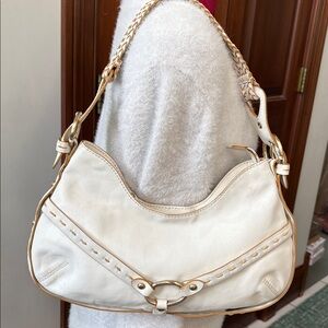 Via Spiga  shoulder bag  Leather smooth  white/tan stitching braided handle  EUC